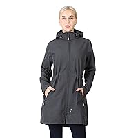 Women's Softshell Jacket with Removable Hood Fleece Lined Windbreaker Insulated Long Warm Rain Jacket