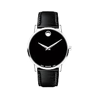 Movado Men's Museum Stainless Steel Watch with Concave Dot Museum Dial, Silver/Black Strap (607269)