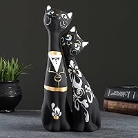 AEVVV Love Cats Ceramic Figurine Set - 2 Black Cat Sculptures - Ideal for Valentine's Day Decor - 9.4 Inch Height