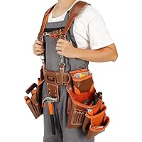 VEVOR Tool Belt Suspenders, 19 Pockets, 29-54 inches Adjustable Waist Size, Tool Belts for Men, Genuine Leather Heavy Duty Carpenter Tool Pouch for Carpenters, Electricians, and Gardening