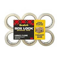 Scotch Box Lock Packing Tape, Clear, Extreme Grip Box Packaging Tape for Shipping and Mailing, 1.88 in x 54.6 yd, 6 rolls, tape dispenser not included
