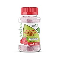 Calcium Magnesium & Zinc + Vitamin D Gummies | Bone Health Immune Health Energy and Muscle Function | Daily Dietary Vitamin Supplement | for Adults, Teens | Fruity Raspberry Flavor