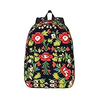 Ukrainian Embroidery Style Rose Print Canvas Laptop Backpack Outdoor Casual Travel Bag Daypack Book Bag For Men Women