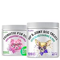 Hemp Hip & Joint Supplement for Dogs and Probiotics for Dogs with Natural Digestive Enzymes 120 + 120 Soft Chews Bundle - Natural Pain Relief and Mobility - Anti Diarrhea - Made in USA