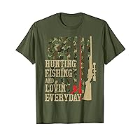 Mens Deer Hunting Bass Fishing American Flag Funny Hunter Dad T-Shirt