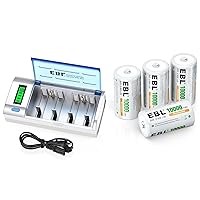 EBL Smart Battery Charger for C D AA AAA 9V Ni-MH Ni-CD Rechargeable Batteries with Discharge Function & LCD Display and EBL D Cell Batteries 4 Pack