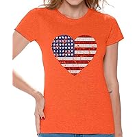 Awkward Styles Women's USA Heart Flag Distressed T Shirt Tops 4th of July Independence Day