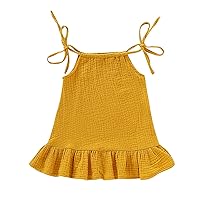Toddler Girls Children Sleeveless Solid Color Cotton and Linen Pleated Feeling Dress Concert Dress for