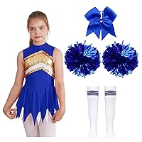 YiZYiF Kids Girls Halloween Cheer Leader Costume Cheering Uniform Sequined Dance Dress with Pom Poms Stockings Hair Tie