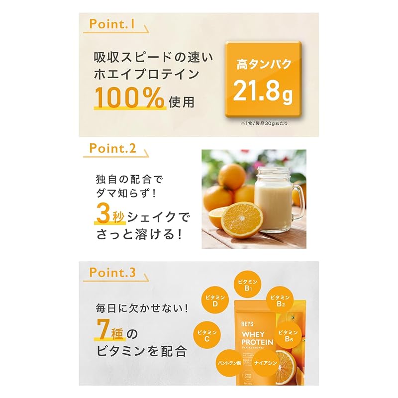 REYS レイズ ホエイ プロテイン  1kg 国内製造 ビタミン7種配合 WPCプロテイン オレンジ風味