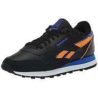 Reebok Unisex Classic Leather Sneaker, Black/Shocking Orange/Electric Cobalt, 7.5 US Men