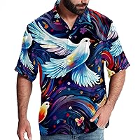 Colorful Flying Pigeon Men Casual Button Down Shirts Short Sleeve