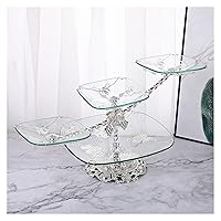 Luxury Fruit Plate, 3-Grid Multi-Layer Snacks Dried Fruit Storage Holder Display Stand, Living Room Glass Alloy Dim Sum Plate, Candy Cake Serving Tray Fruit Bowl (Color : Silver)
