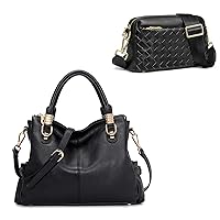 Kattee Genuine Leather Tote Bags Bundle with Small Woven Crossbody Bags for Women