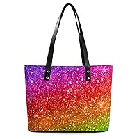 Womens Handbag Glitter Rainbow Colors Leather Tote Bag Top Handle Satchel Bags For Lady