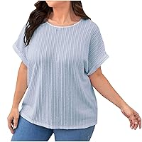 Plus Size Tops for Women Loose Fit Crew Neck Solid Tshirts Dressy Casual Comfy Lightweight Short Sleeve Tunic Blouses