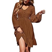 Womens Casual Summer Dresses Cute Dresses Long Sleeve Knee Length Dress Loose Fit A Line Sundress Chiffon Corset Slim Dresses