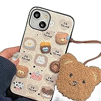 for iPhone 15 Case with Plush Teddy Bear Phone Charm Chain 3D Bear Donut Cute Phone Case Phone Protective Cover for Women Girls Soft TPU Shockproof Cover