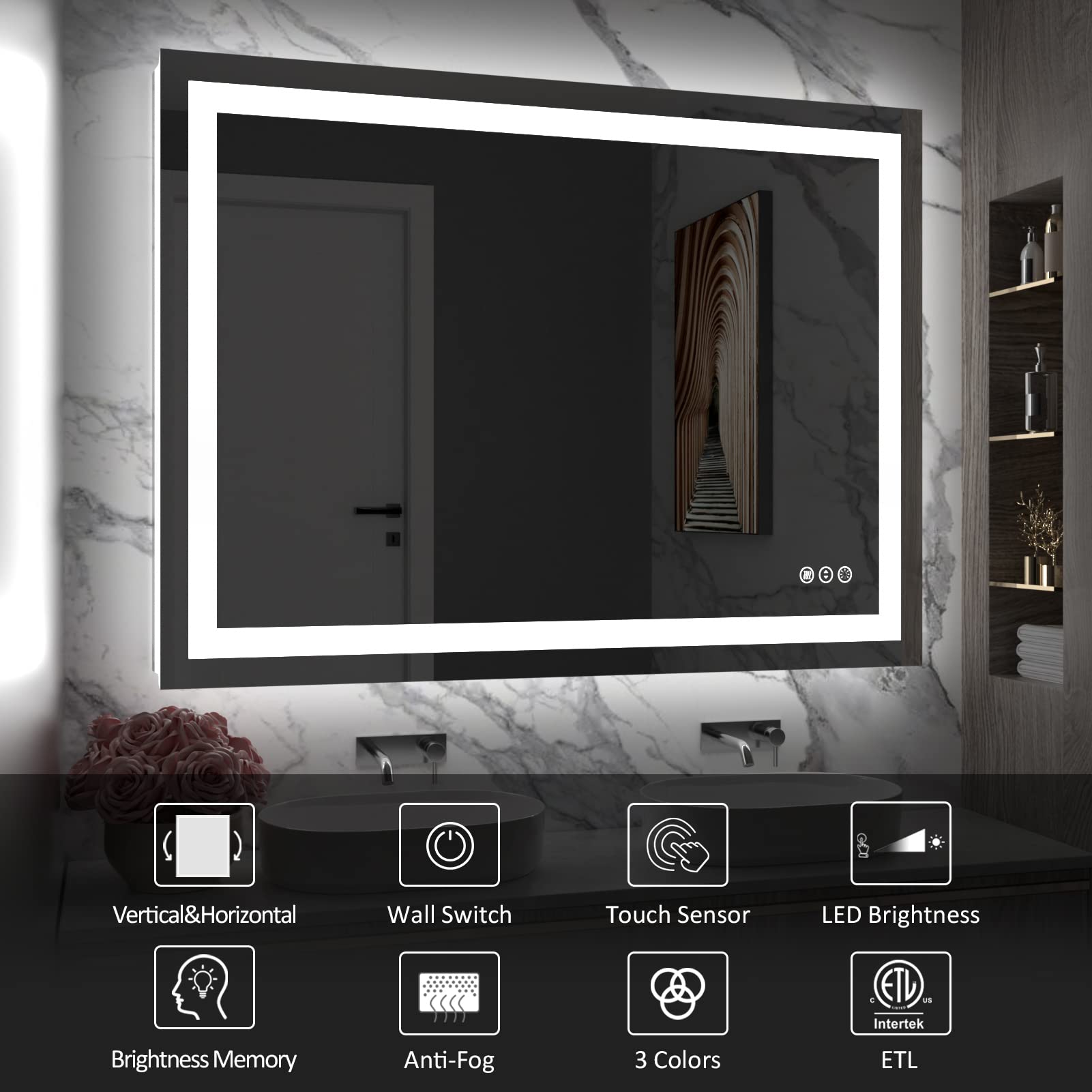  Amorho LED Mirror for Bathroom 36x 30 with Front Light and  Backlit, Stepless Dimmable, Anti-Fog, Shatter-Proof, Memory, 3 Colors, Wall  Mount (Horizontal/Vertical) : Home & Kitchen