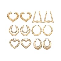 6 Pairs Large Bamboo Shaped Hoop Earrings Set Gold Tone Statement Hip-Hop Earrings for Women Girls Jewelry