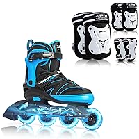 2PM SPORTS Large Inline Skates for Kids with Adjustable Protective Gear Set Large - Blue & White