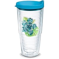 Tervis Tropical Hibiscus Collection Made in USA Double Walled Insulated Tumbler Travel Cup Keeps Drinks Cold & Hot, 24oz, Island Hibiscus Teal