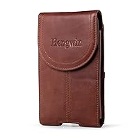 Hengwin Genuine Leather Phone Holster Fits for iPhone 15 Pro Max 14 Pro Max Samsung Galaxy S24 Ultra S23 Ultra A54 Case with Belt Clip Belt Loop Holder Cell Phone Pouch for 6.2-6.58 in Phones (Brown)