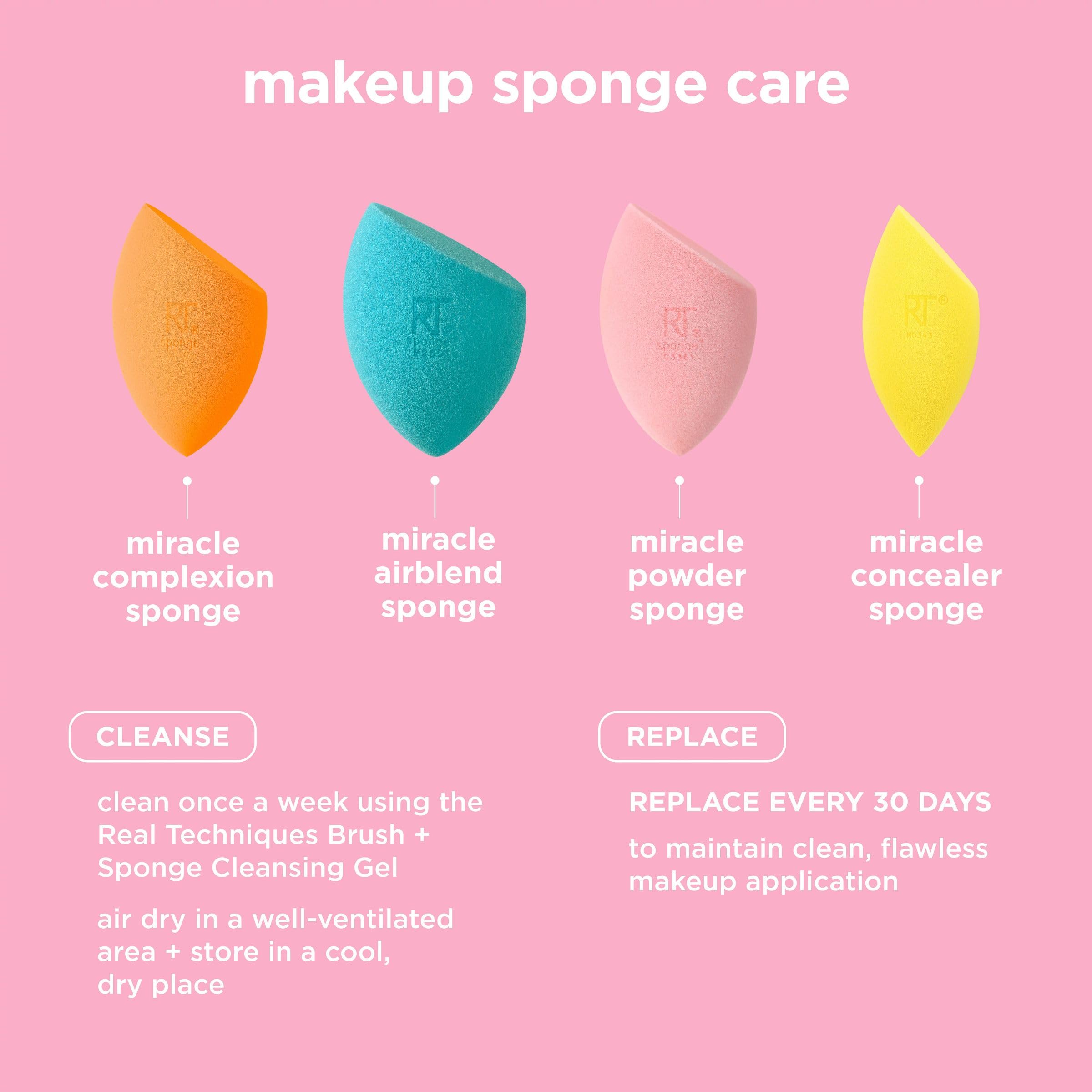 Real Techniques Mini Miracle Complexion Sponges, Small Makeup Blending Sponges, For Foundation & Concealer, Mini Size for Under Eyes & Touch-Ups, Natural Makeup, Packaging May Vary, 4 Count