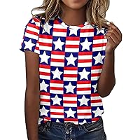 Womens American Flag Shirt Short Sleeve USA 4th of July Flag Tops Loose Patriotic Novelty T-Shirts Patriotic Graphic Top Tees