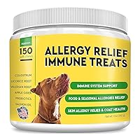 Allergy Relief for Dogs (150 Immune Chews) - Immunity Supplement with Omega 3 Salmon Fish Oil, Colostrum, Digestive Prebiotics & Probiotics - Anti Itch & Skin Hot Spots - Made in USA
