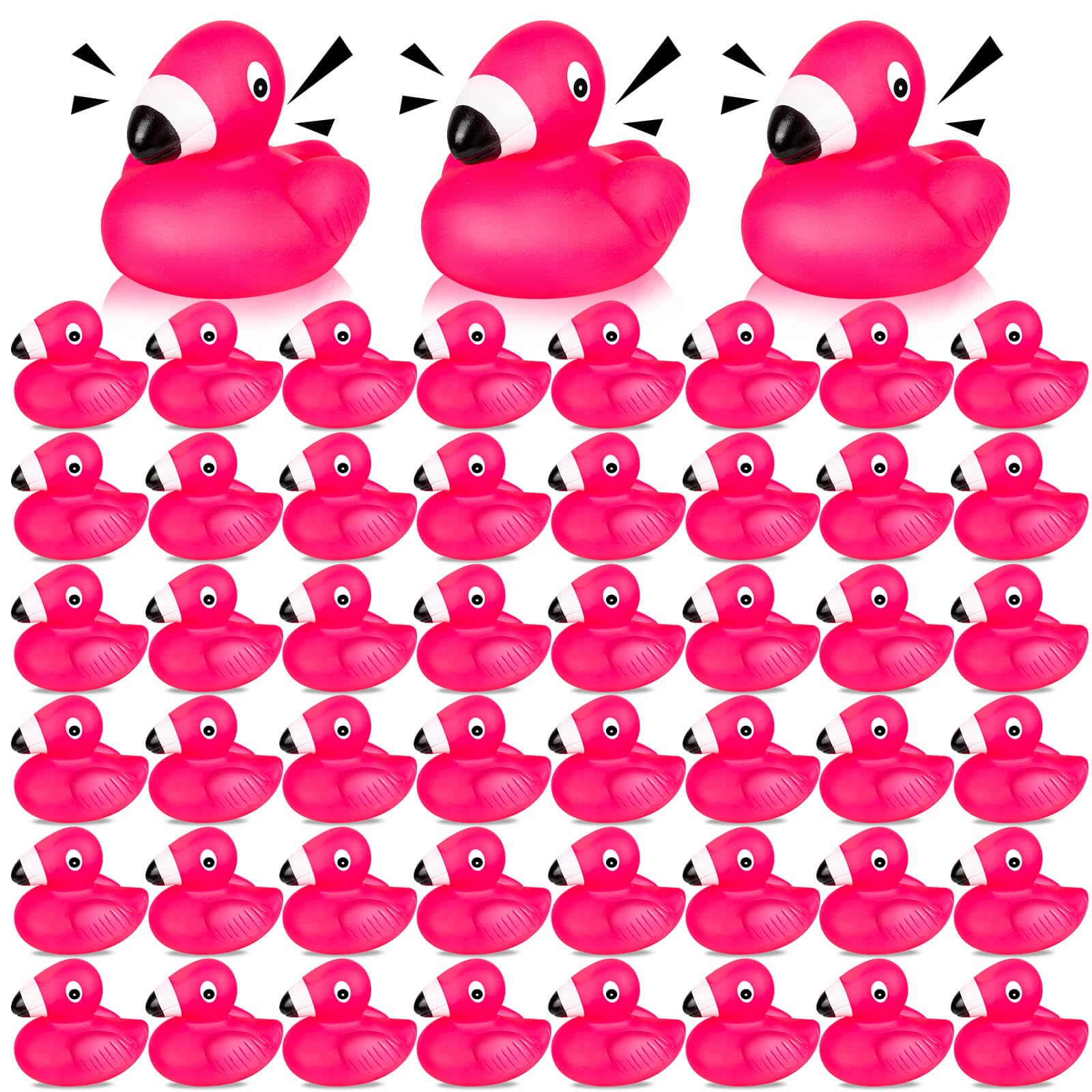Flamingo Rubber Duckies for Kids, 12PCS Pink Flamingo Duck Bath Toys Cute Floating Squeaky Mini Rubber Ducks for Baby Shower, Cake Decoration, Classroom Carnival Prizes
