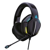 Aimzone Professional Gaming Headset with Noise Cancelling Over Ear Headphones with Mic, Soft Memory Earmuffs, RGB Light, 7.1 Surround Bass and Sound, Wired 3.5mm (Black)