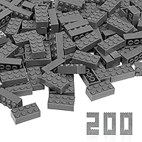 Unirolic Classic Building Bricks, 200 Piece 2x4 Building Blocks STEM Creative Building Toys Compatible with All Major Brands, MOC Building Bricks DIY Play Set for Kids Age 6+(Dark Grey)