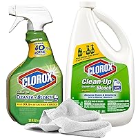 Towel + 2 Clean-Up Cleaner with Bleach | 32oz Spray Bottle + 64oz Refill Jug | Home Bleach Cleaners Bundle