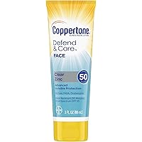 Coppertone Defend & Care Clear Zinc Sunscreen Face Lotion Broad Spectrum SPF 50 (3 Fluid Ounce) (Packaging may vary)
