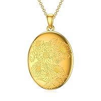 10K 14K 18K Solid Gold/Real Gold Oval Locket That Holds Pictures Personalized Oval Sunflower/Starburst/Rose Locket With Solid Gold Chain Gift for Women Man
