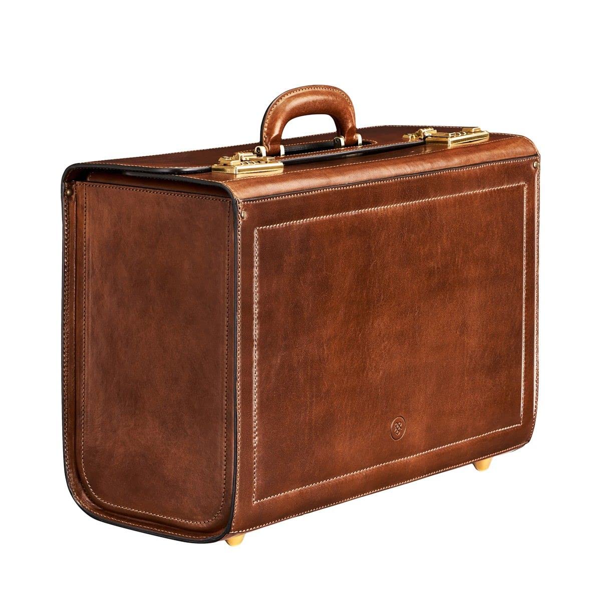 Maxwell Scott - Personalized Mens Luxury Leather Pilot Briefcase/Catalog Case with Combination Lock - The Varese - Chestnut Tan