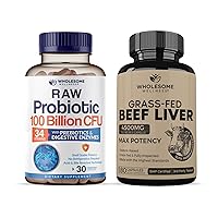 Wholesome Wellness Organic Probiotics 100 Billion CFU + Grass Fed Desiccated Beef Liver Capsules Bundle