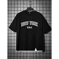 Mens T-Shirt Men Letter Graphic 2 in 1 Tee Casual T-Shirt (Color : Black, Size : XX-Large)