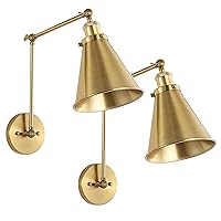WINGBO Swing Arm Adjustable Wall Lamps Set of 2 Brass Hardwired Light Fixture Up Down Metal Shade for Bedroom Bedside Reading Living Room Home Hallway Dining Kitchen