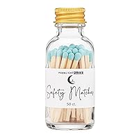 Moonlight Makers Safety Matches, 50 Matchsticks in Glass Jar with Striker, Home Decor Candle Accessories, Fancy Matches with Colored Tips, and Strike Pad (Blue, 1.88