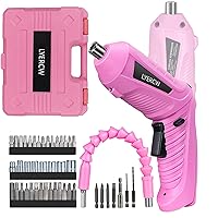 Pink Cordless Screwdriver Set with Rechargeable Battery and Charger, Rotating Handle, LED Light, 47PCS Drill/Driver Accessories, Lightweight and Portable Electric Screwdriver for Women