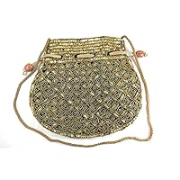 Elegant and Exquisite Handmade Sequins and Beads Silk Pouch/Bag, Made in India