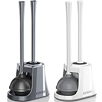 2 Pack Toilet Plunger and Brush Set, Toilet Brush and Plunger with Ventilated Holder, 2-in-1 Bathroom Cleaning Combo with Caddy Stand(Grey and White)