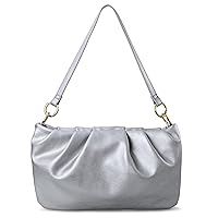 Women Ruched Shoulder Handbag Cloud Pouch Hobo Bag Convertible Clutch Soft Vegan Leather Cross body Bag