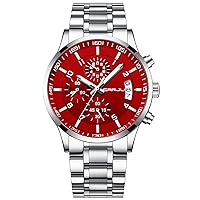 CRRJU Men's Waterproof Chronograph Watch, Stainless Steel Strap, Analogue, Quartz Business Watch with Date
