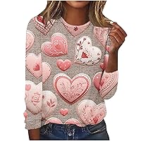 Women's Valentine's Day Long Sleeve Shirts Cute Heart Graphic Tees for Teen Girls Relaxed Fit Crewneck Tops Casual Blouse