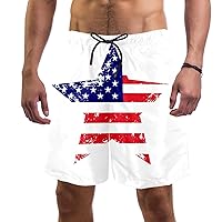 Retro Flag Star Quick Dry Swim Trunks Men's Swimwear Bathing Suit Mesh Lining Board Shorts with Pocket, L