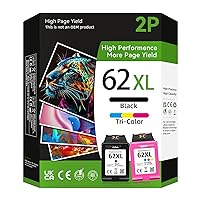 62XL Ink Cartridge Black Color Combo Pack Compatible for Ink 62 62XL High Yield Fit for Envy 7640 7645 5660 5642 5540 5542 for OfficeJet 8045 8040 5746 5745 5740 5740 258 250 200 Printer（2 Pack