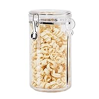 Oggi Clear Canister Airtight 72oz - Clamp Lid & Spoon - Airtight Food Storage Container, for Kitchen & Pantry Storage of Bulk, Dry Foods, Pasta, Flour, Sugar, Coffee, Rice, Tea, Spices & Herbs